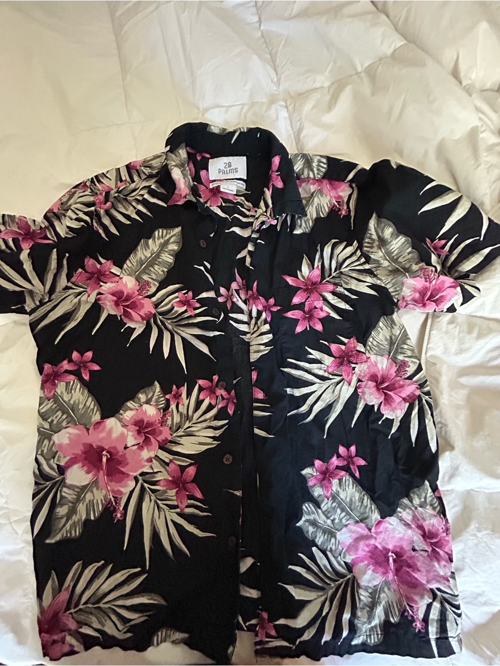 28 Palms Black Short-Sleeve Floral Button-Down Shirt - Pink Floral Size Large
